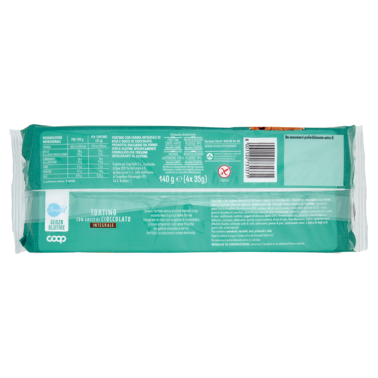 Tortino senza glutine integrale con gocce cioccolato benesì coop (g4x35) g 140 - Immagine 31