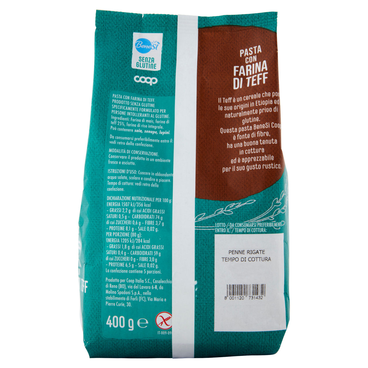 Pasta base teff penne rigate senza glutine bene si' coop g 400 - Immagine 31
