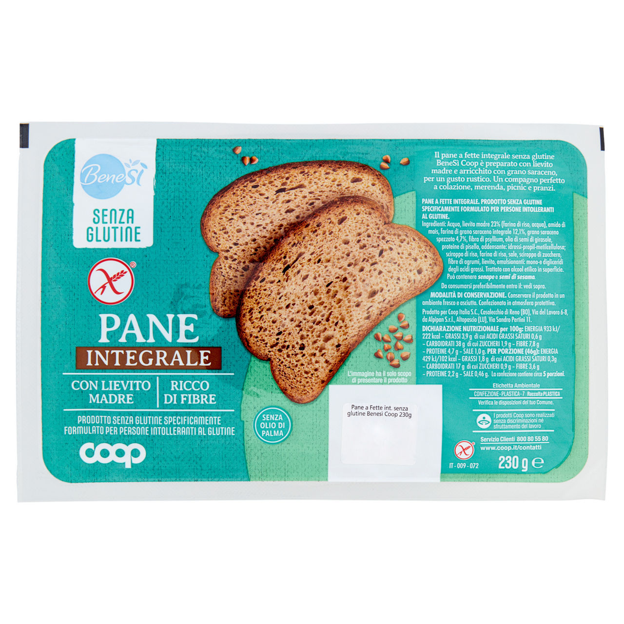 Pane a fette integrale senza glutine bene si' coop g 230 - Immagine 01