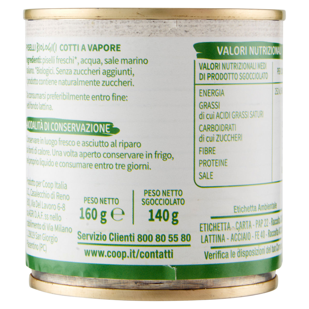 Piselli vivi verde bio coop g 160 peso sgocciolato g140 - Immagine 31