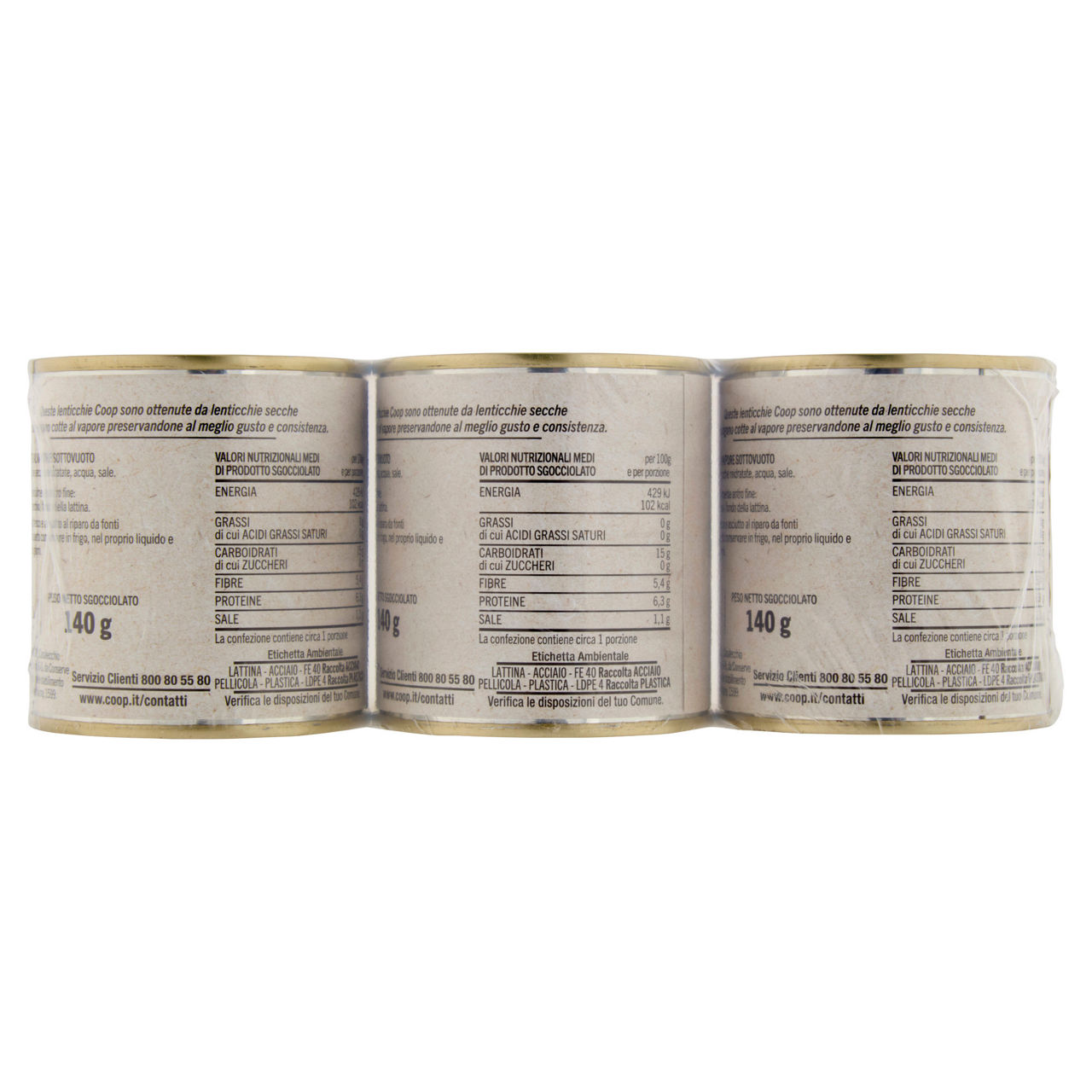 Lenticchie cotte al vapore coop cluster lattina 150x3 g - Immagine 31