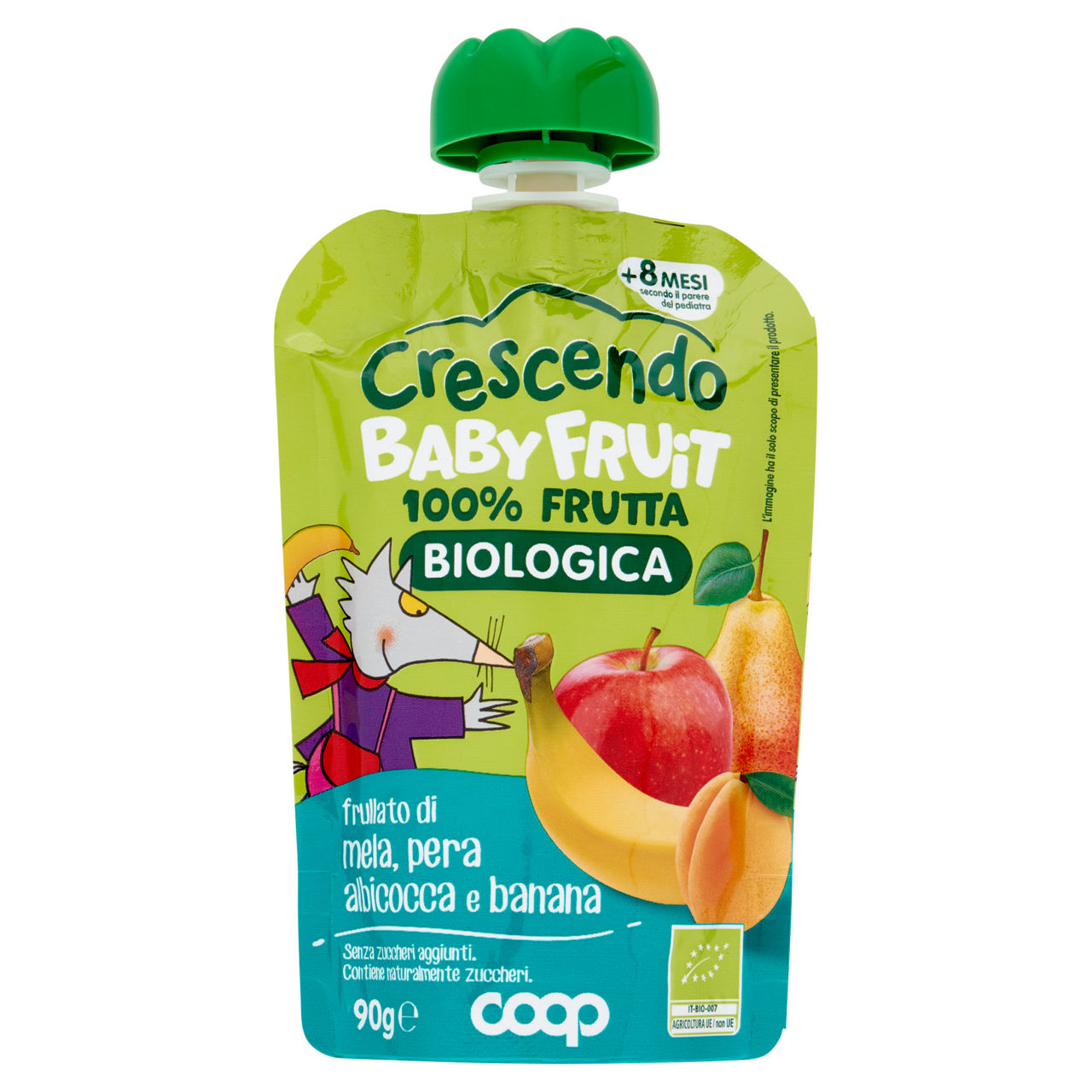 Pouche alla frutta bio di mela pera albicocca e banana 90 gr - Immagine 01