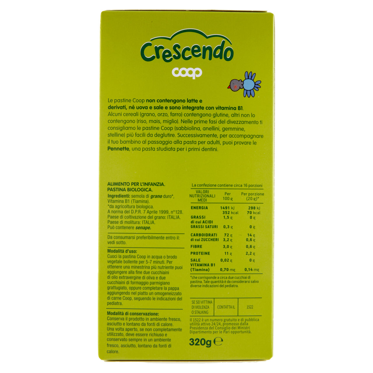 Pastina di semola di grano duro bio pennette coop crescendo g  320 - Immagine 61
