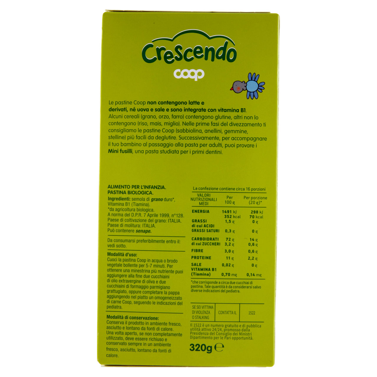 Pastina di semola di grano duro bio mini fusilli coop crescendo g  320 - Immagine 51