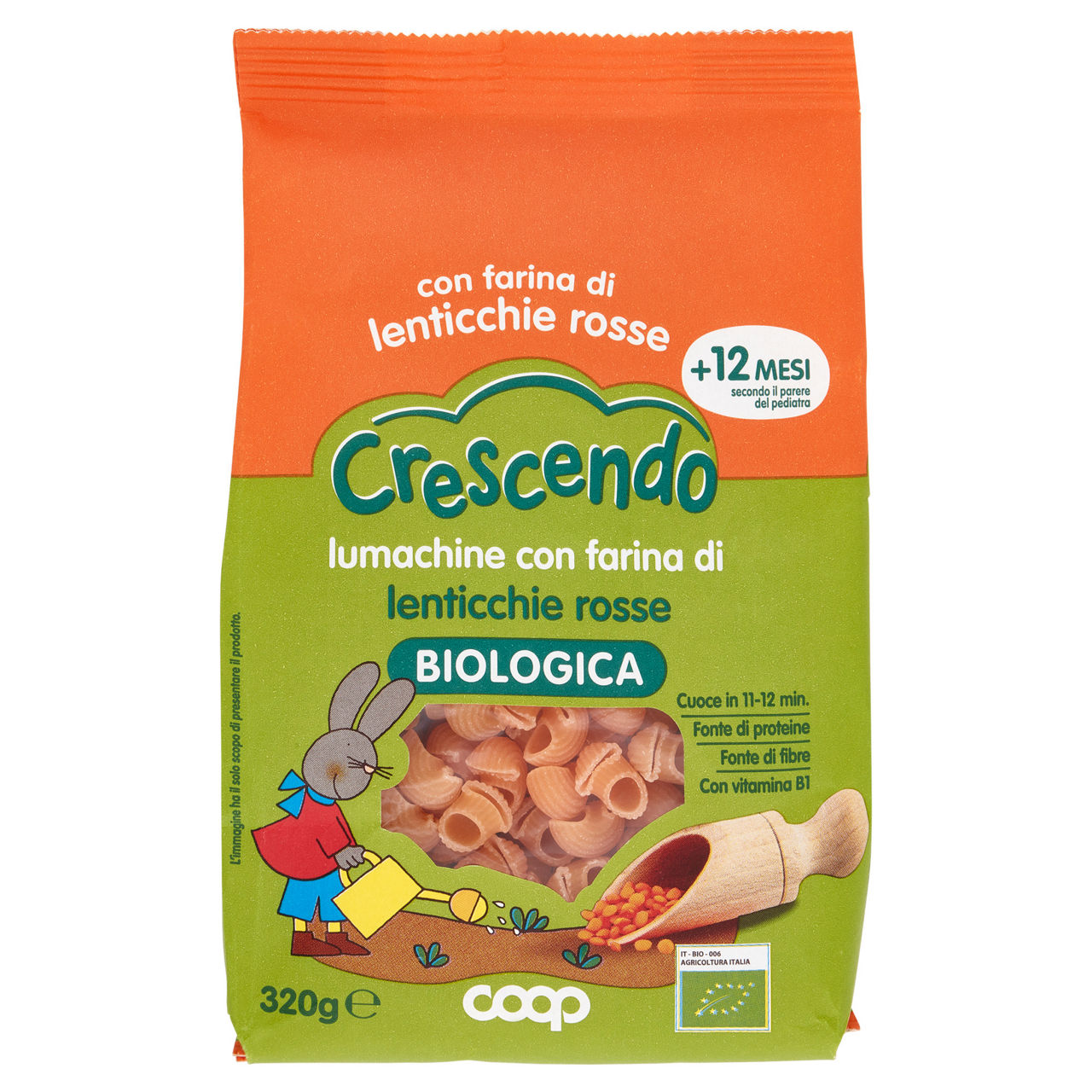 Lumachine con farina di lenticchie rosse bio coop crescendo g320 - Immagine 01