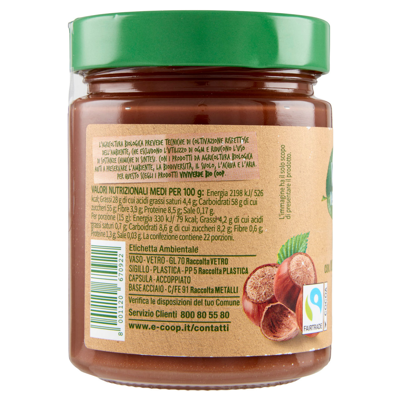 Crema spalmabile bio con nocciole e cacao fsi vivi verde coop vaso gr. 330 - Immagine 11