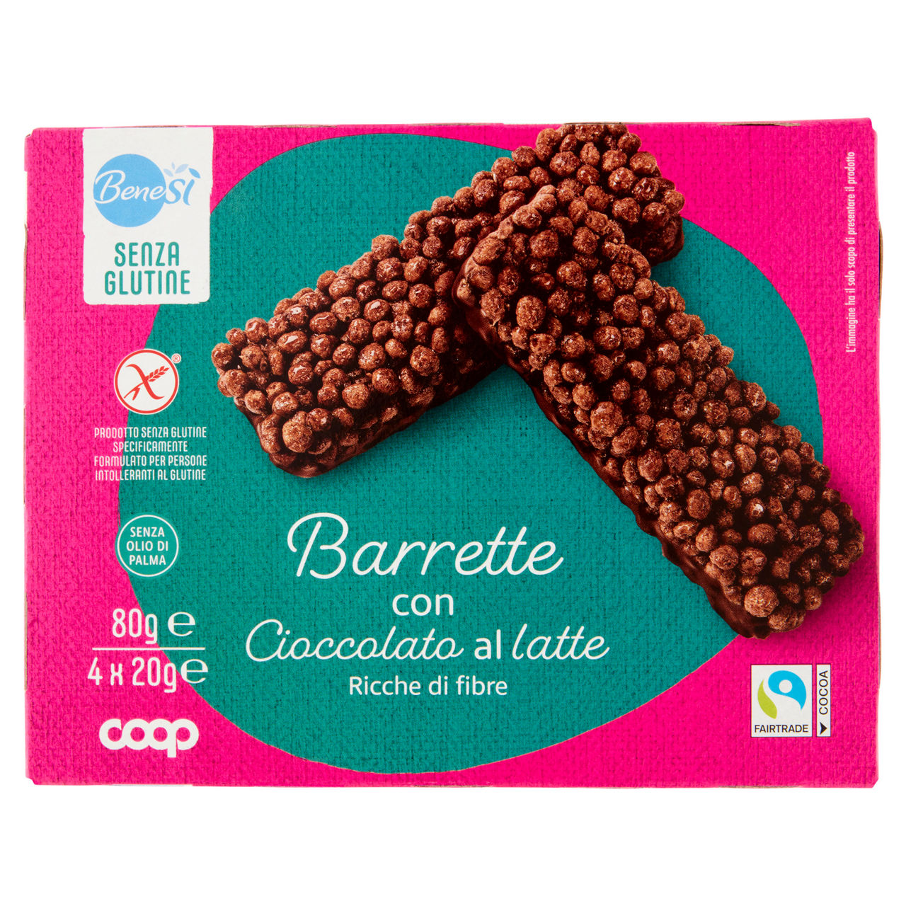 Barrette con cioccolato al latte senza glutine bene si' coop g 80 g 4x20 - Immagine 01