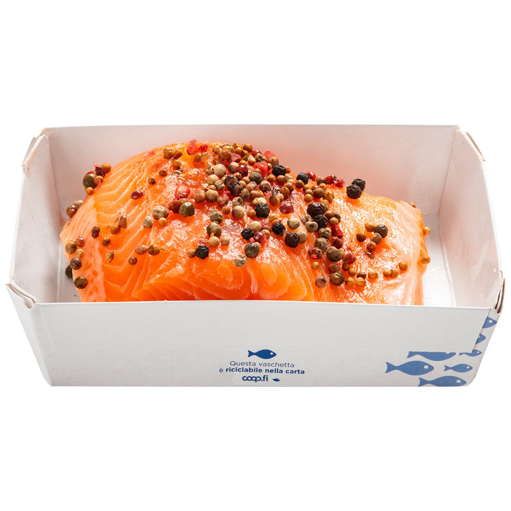 Cuore di filetto di salmone ai pepi