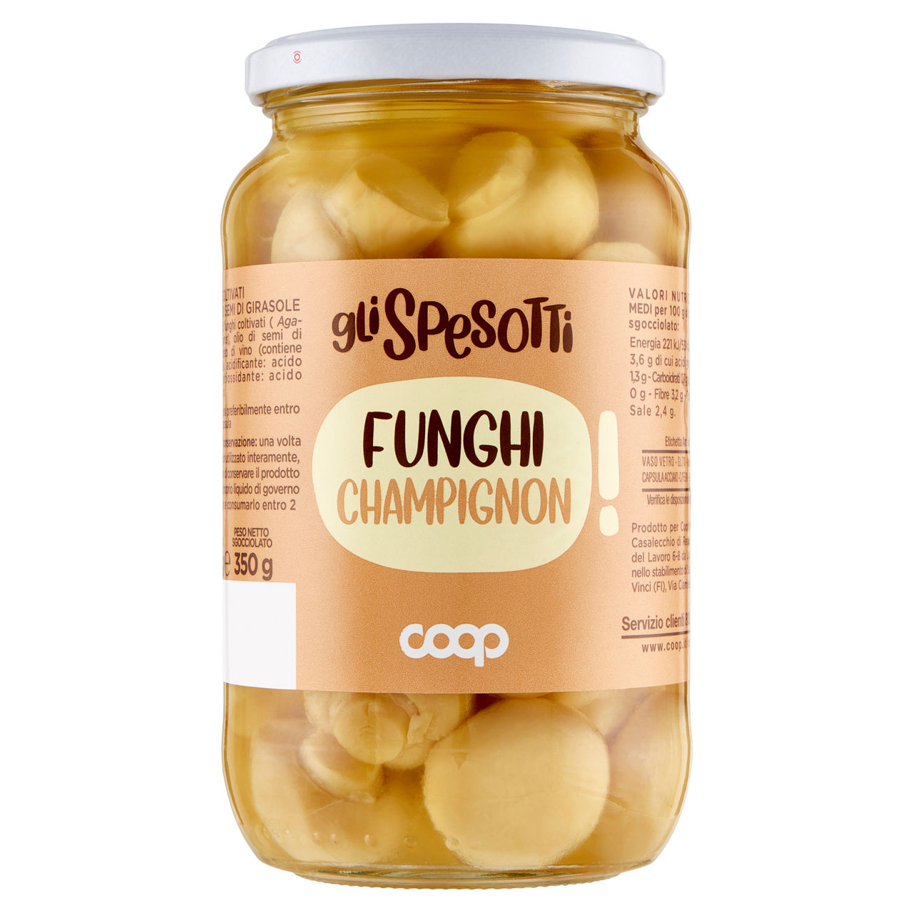 Funghi champignon in olio di semi di girasole gli spesotti coop g520