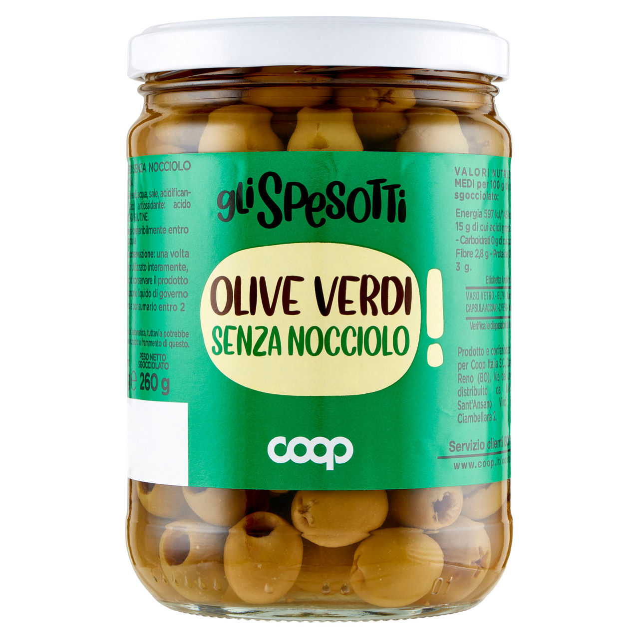 Olive verdi senza nocciolo in salamoia gli spesotti coop g520 sgocc.g260 - Immagine 01