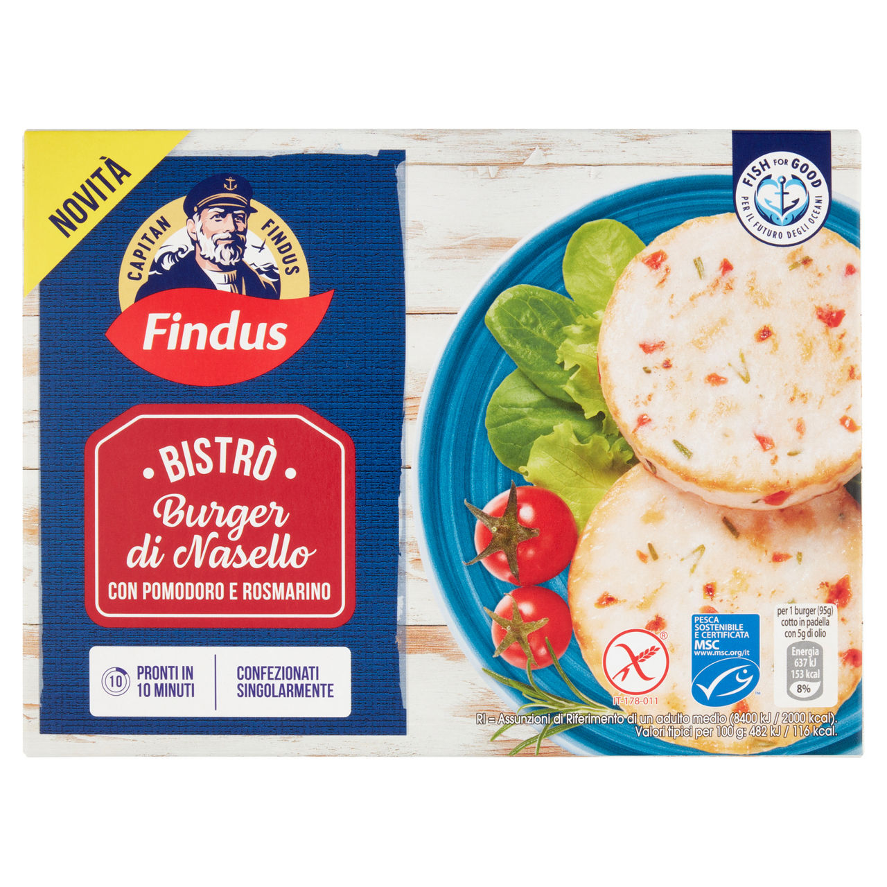 Burger di nasello con pomodoro e rosmarino surgelati 190 gr