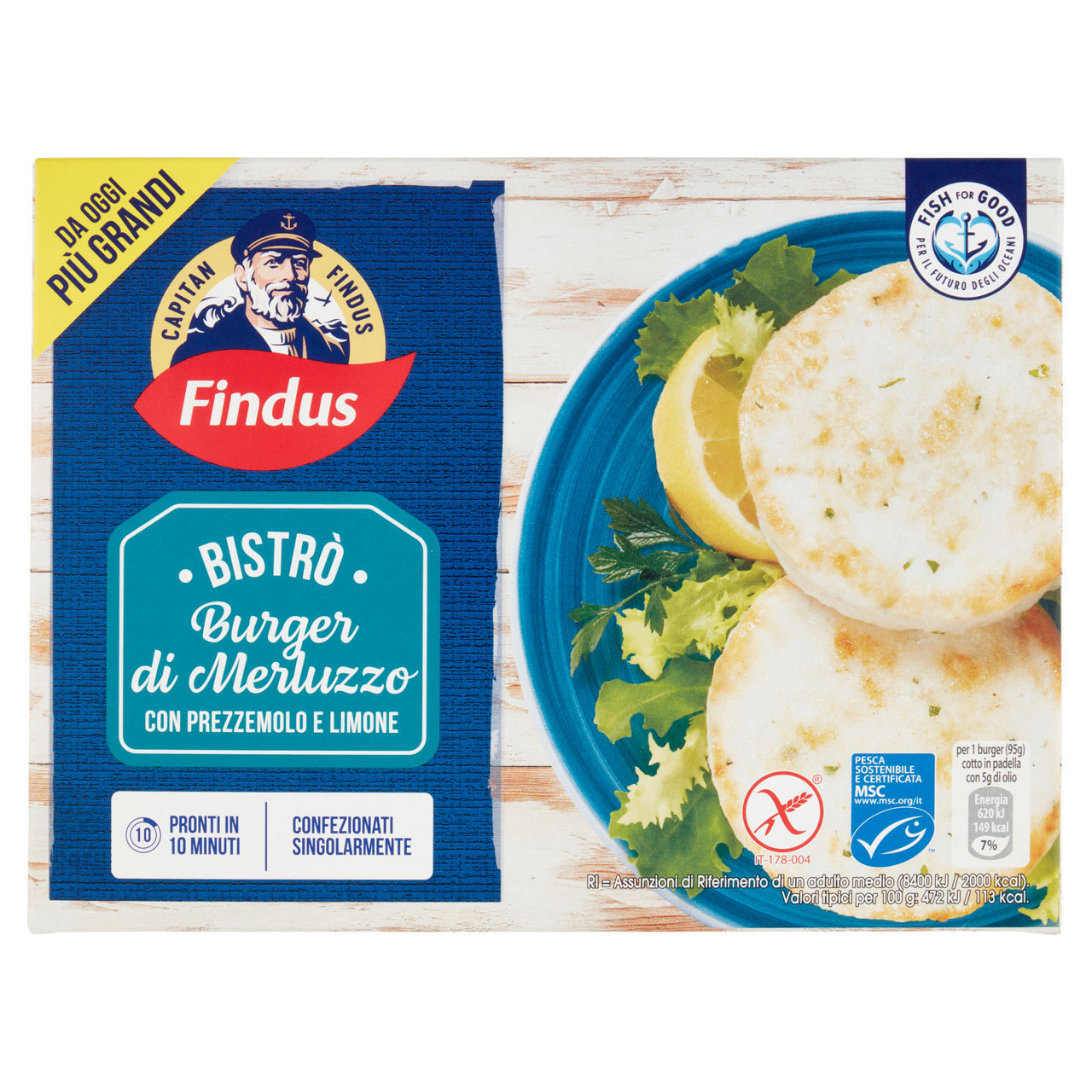 Burger di merluzzo con prezzemolo e limone surgelati 190 gr