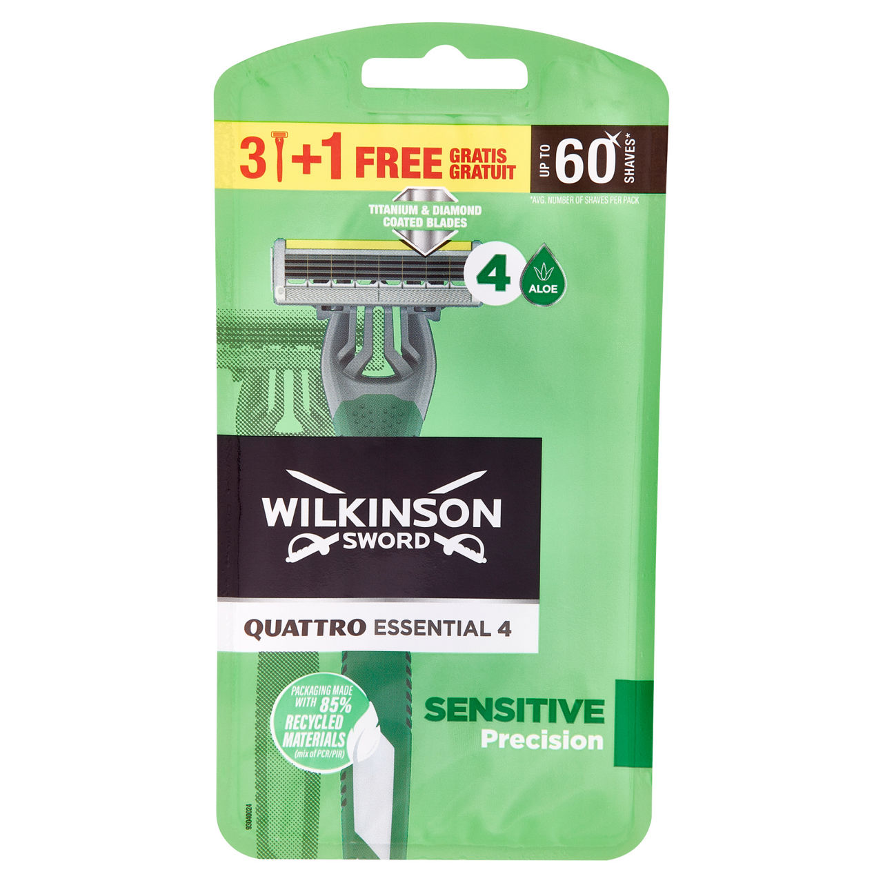 Rasoi usa e getta wilkinson quattro essential 4 sensitive pz.3+1omaggio