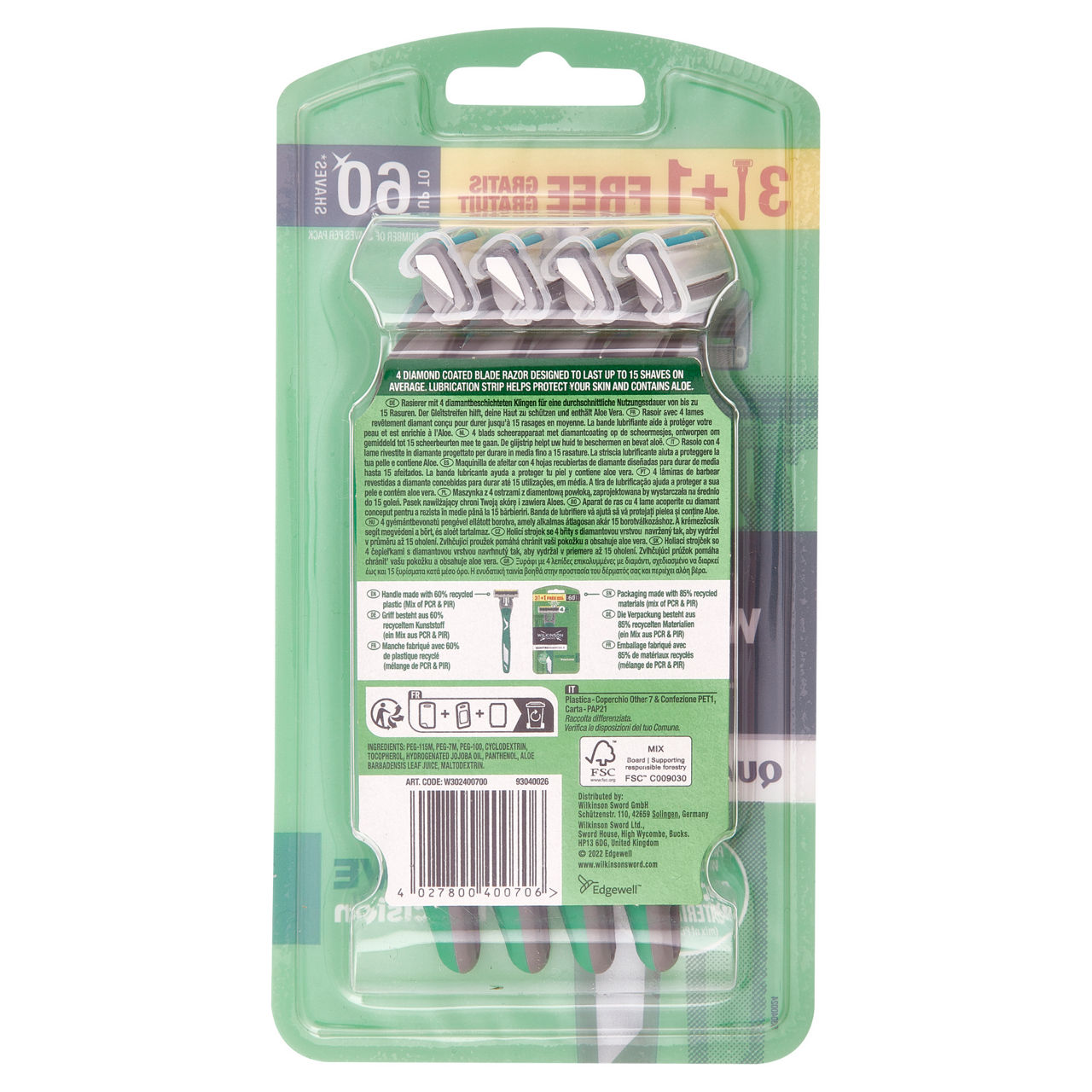 Rasoi usa e getta wilkinson quattro essential 4 sensitive pz.3+1omaggio - Immagine 51