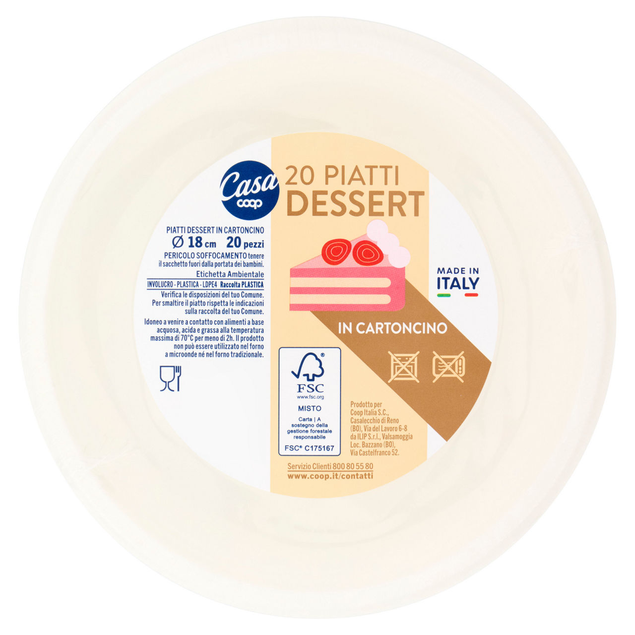 Piatti dessert in cartoncino coop casa diam. cm18 pz 20