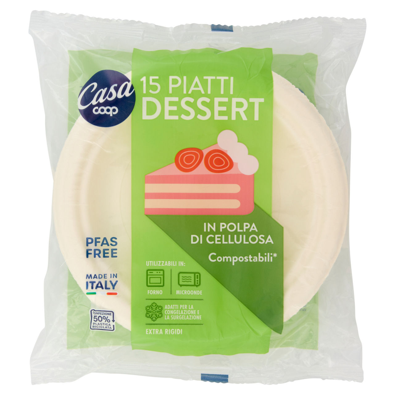 Piatti dessert in polpa di cellulosa coop casa diam. cm18 pz 15 - Immagine 01