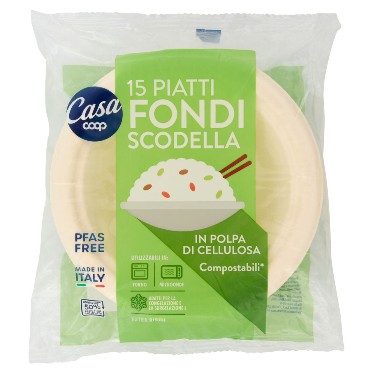 Piatti scodella fondi in polpa di cellulosa coop casa diam. cm18 pz 15
