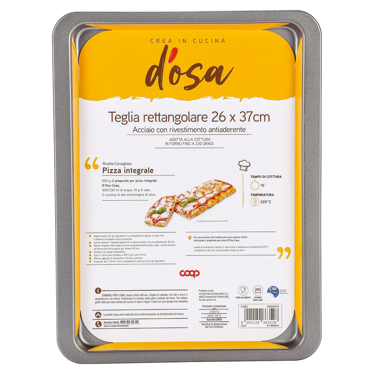Teglia pizza rettangolare 26x37 cm coop