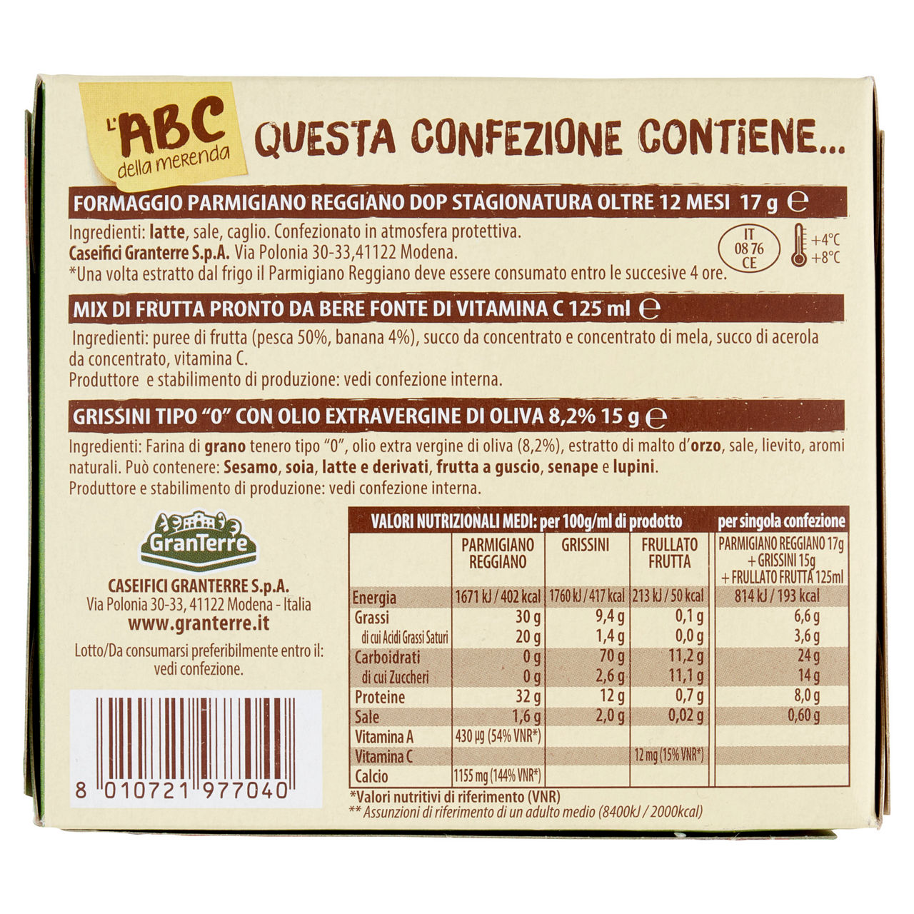 Merenda salata grissini parmigiano e frullato di frutta 157 gr - Immagine 51