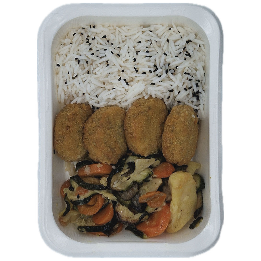 Riso falafel di ceci e verdure al forno