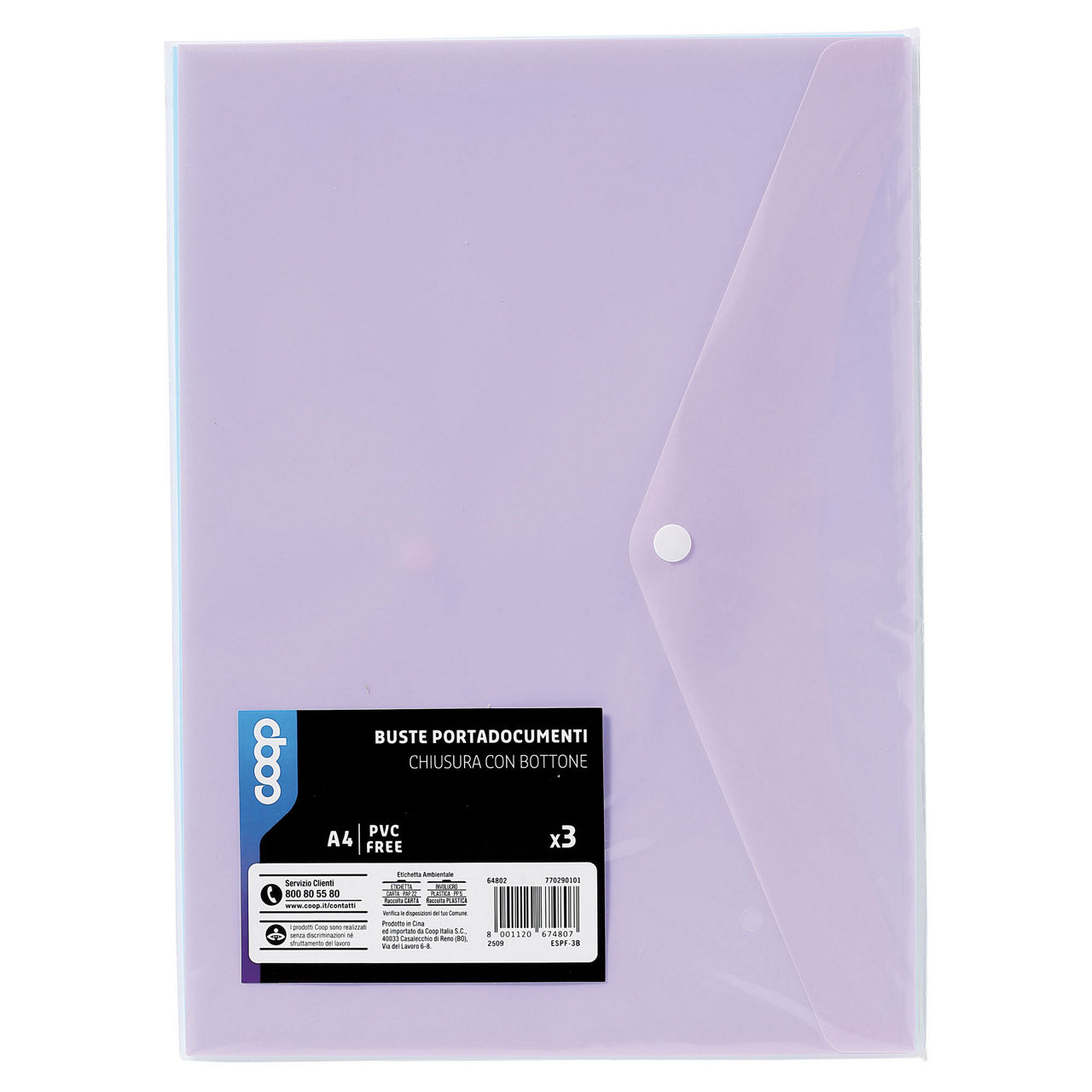 3 buste portadocumenti a4 con bottone colori assortiti