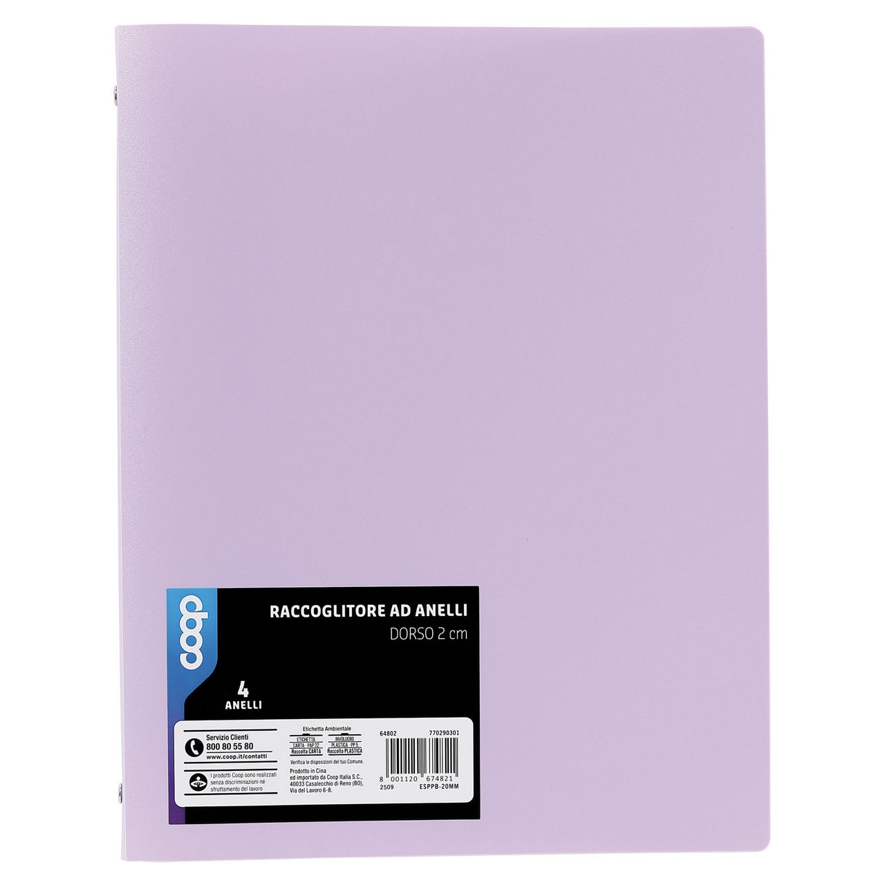Copertina ad anelli coop dorso 2cm in ppl formato a4 col. ass.ti