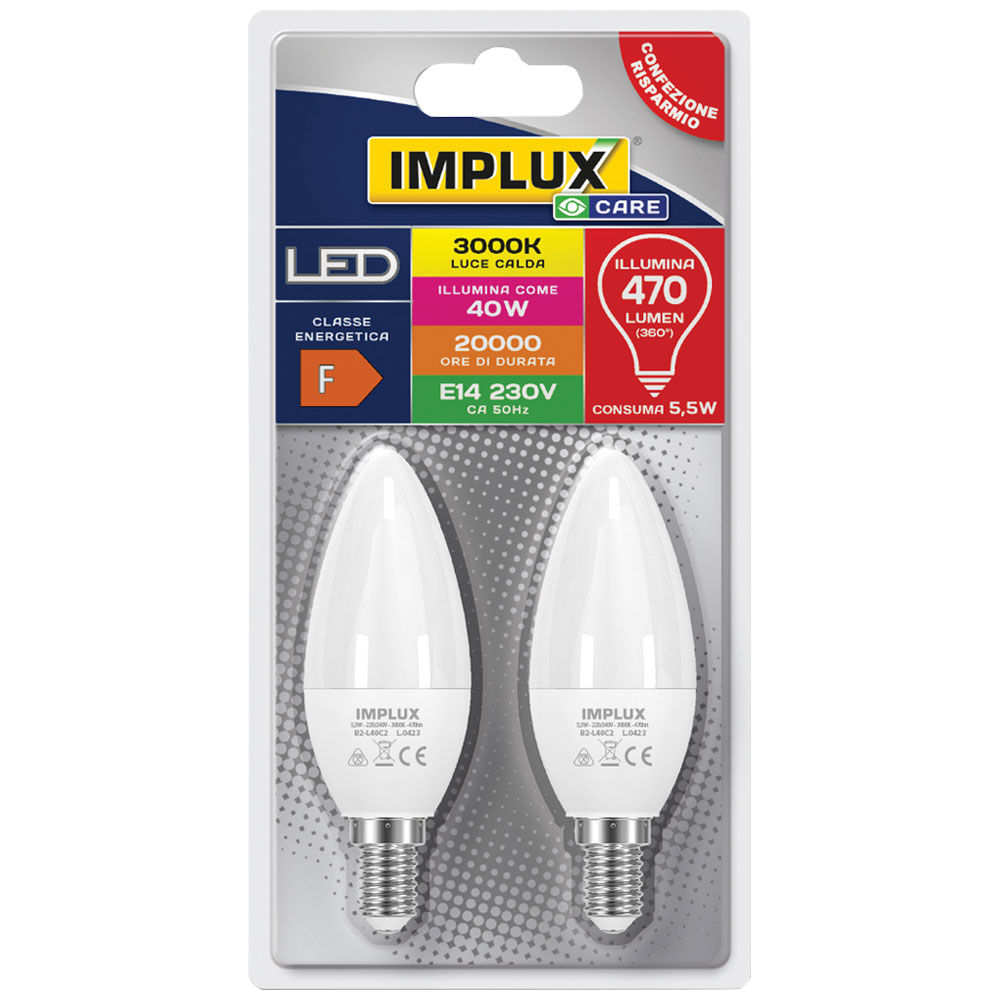 2 oliva led e14 - 5,5w - 3000k - 470 lm - cl..f - Immagine 01