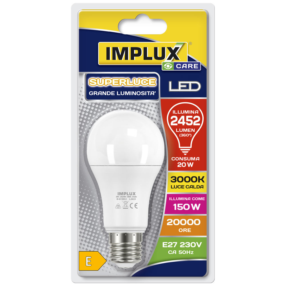 Goccia led classic e27 - 20w - 2452 lm - 3000k - cl.e