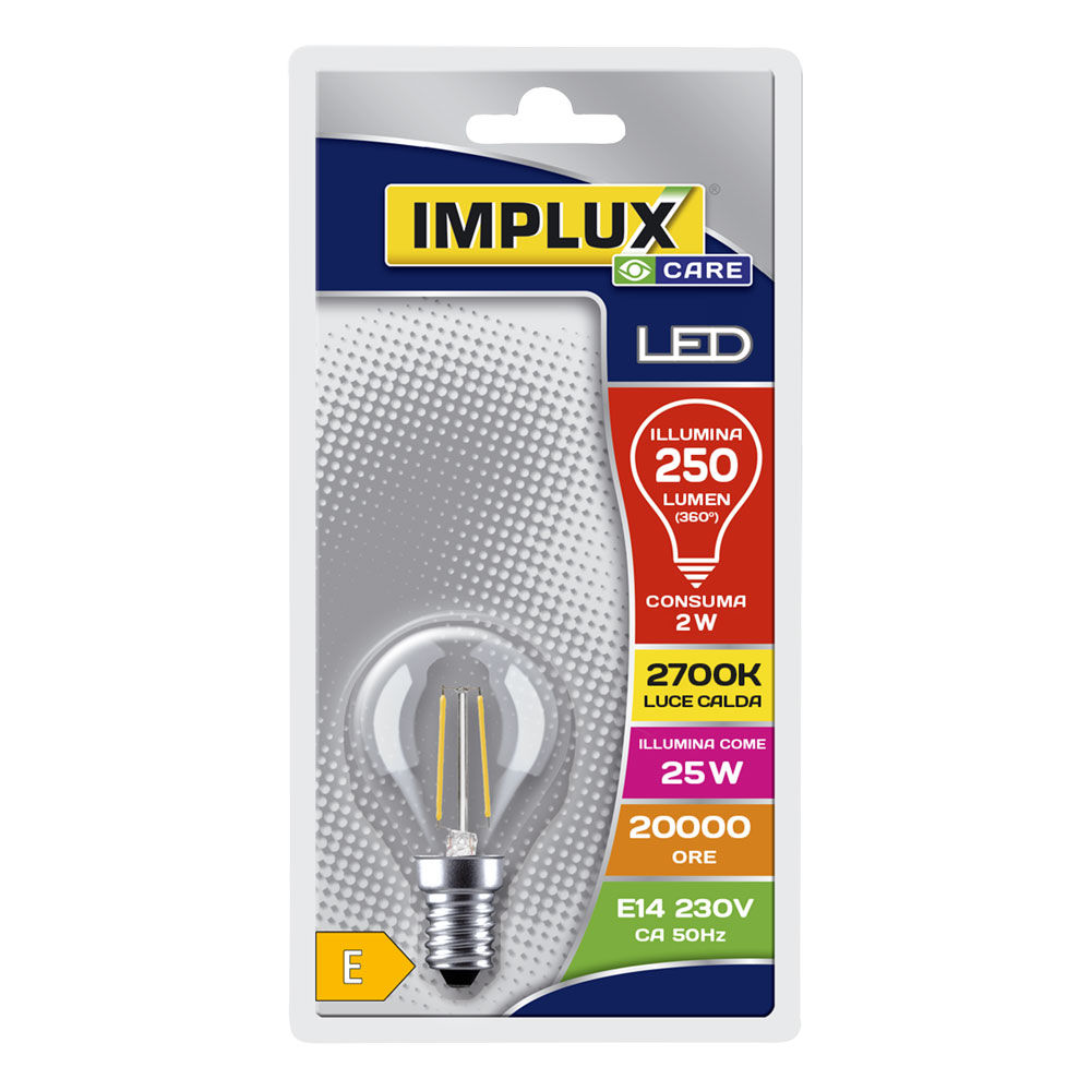 Led sfera a filamento E14 2W 250 lumen 2700K