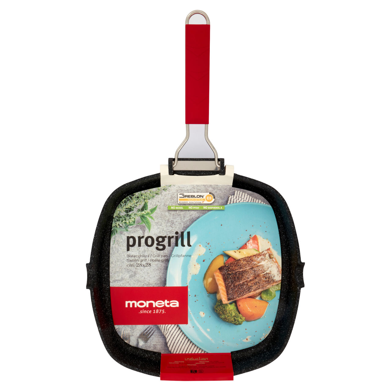 Bistecchiera induzione con manico pieghevole 28x28 cm - Immagine 01