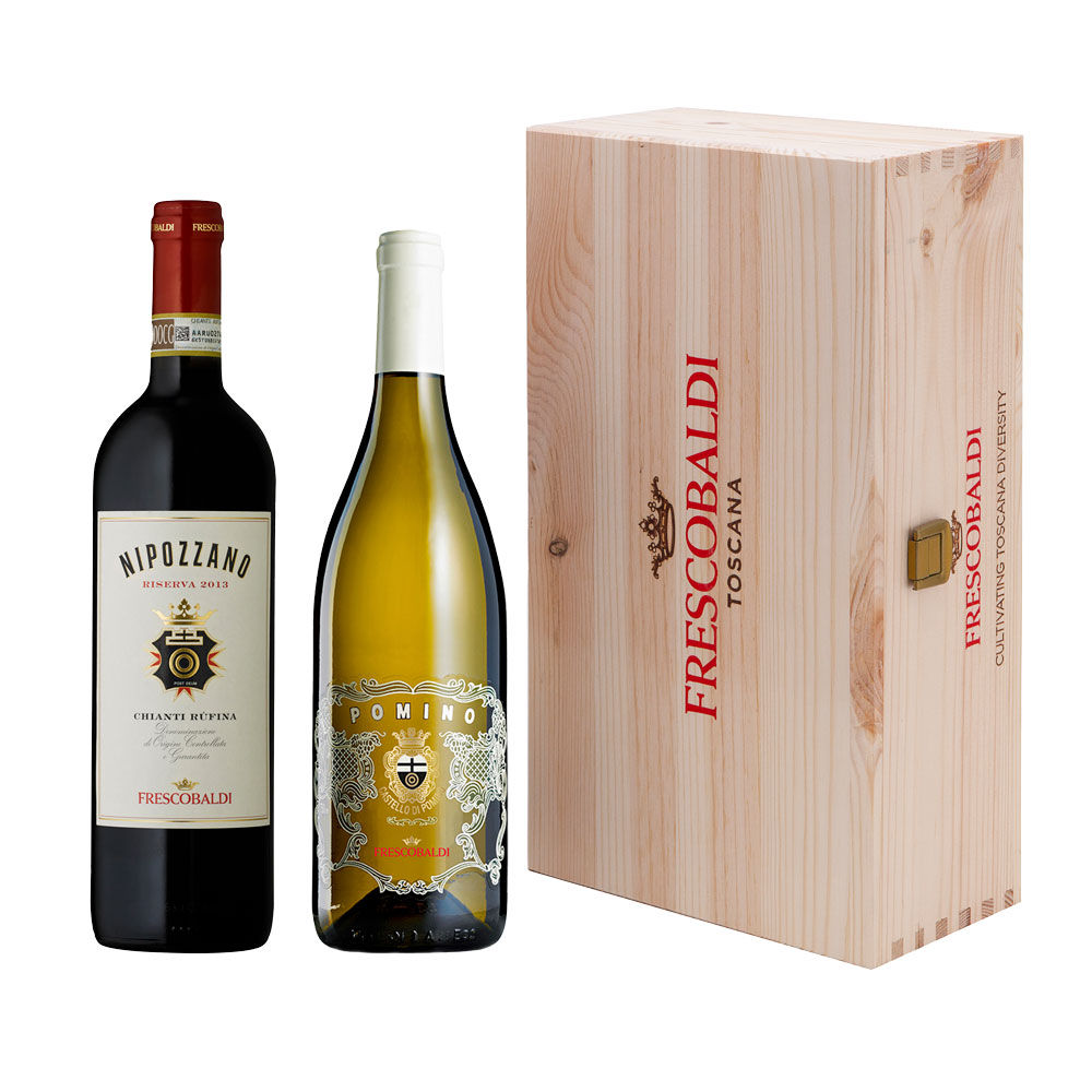 Confezione in legno vini nipozzano e pomino bianco frescobaldi - Immagine 01