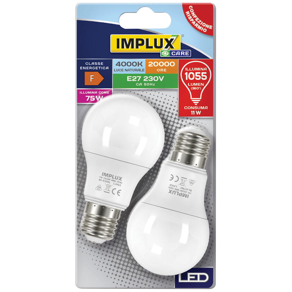 Lampadine goccia LED E27 1055 lumen luce naturale 2 pz