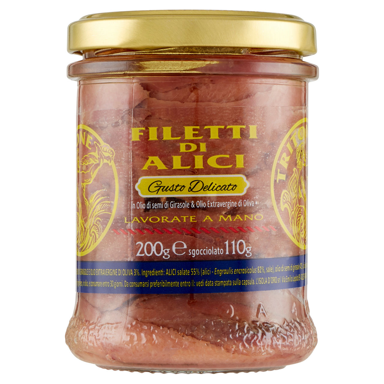 Filetti di alici distese in olio delicato il tritone isola d'oro v.v.200gr. - Immagine 01