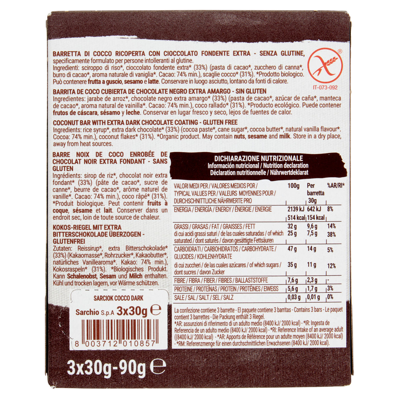 Barrette Sarciok cocco dark bio 90 gr - Immagine 11