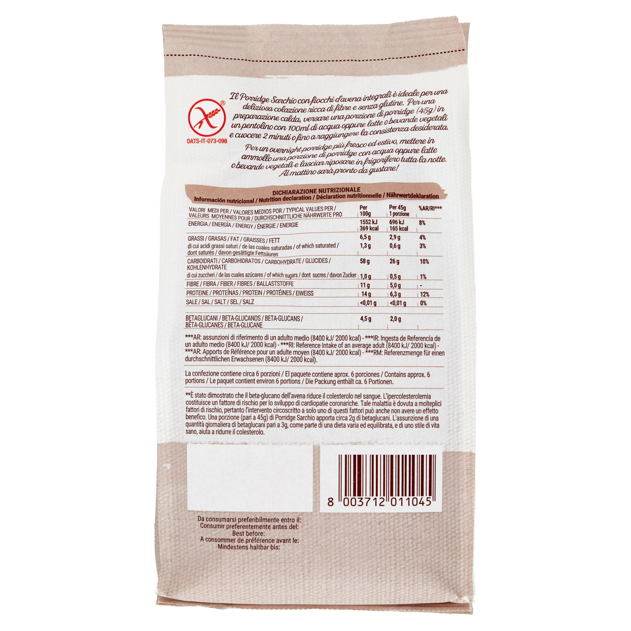 Porridge ai fiocchi d'avena integrali bio 300 gr - Immagine 31