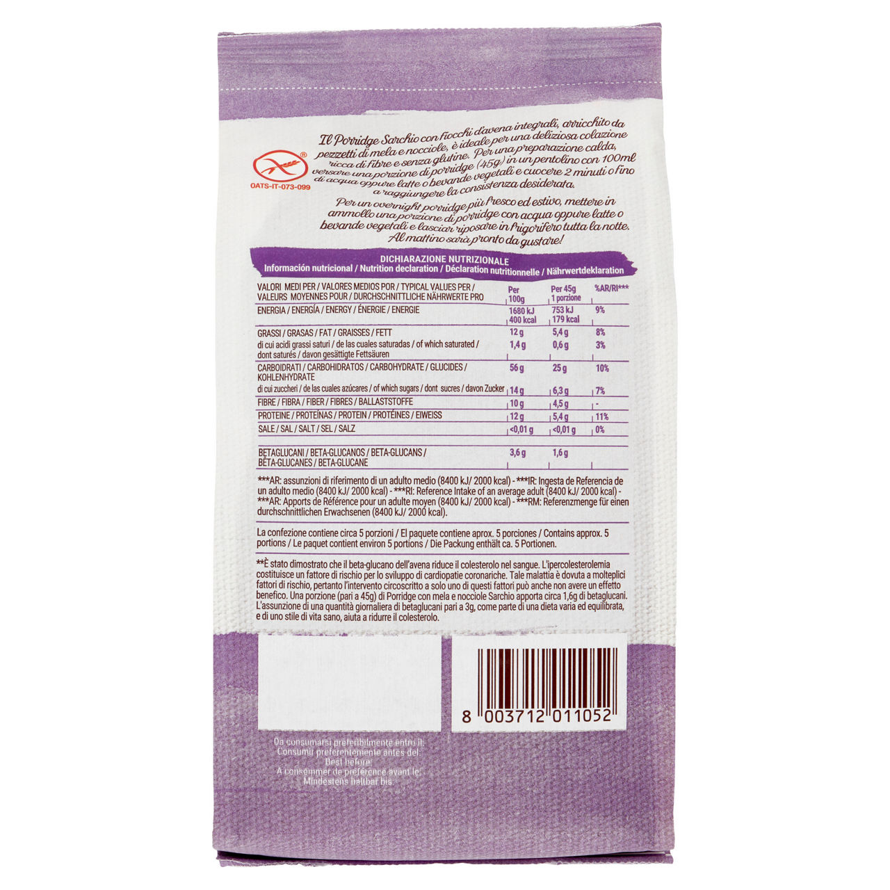 Porridge con mela e nocciole bio 250 gr - Immagine 41
