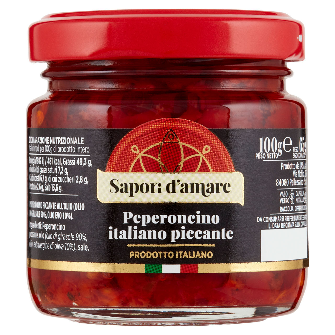 Peperoncino italiano piccante all'olio di girasole 100 gr