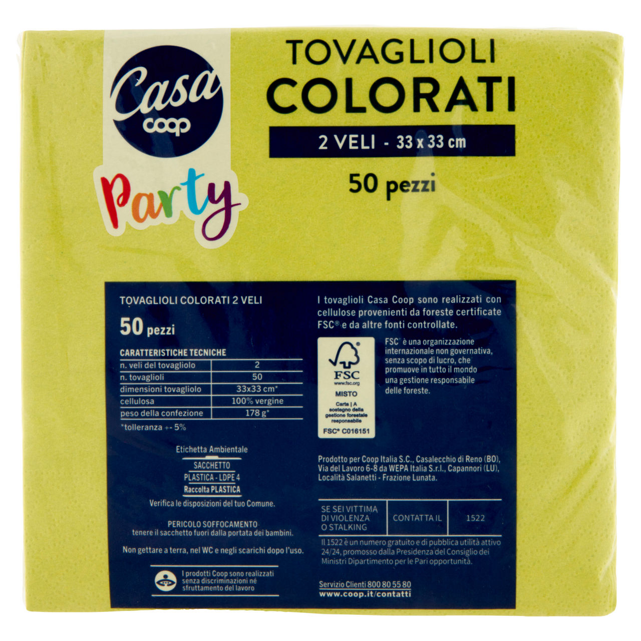 Tovaglioli colorati coop casa 2veli 33x33cm verdi fsc pz.50 - Immagine 51