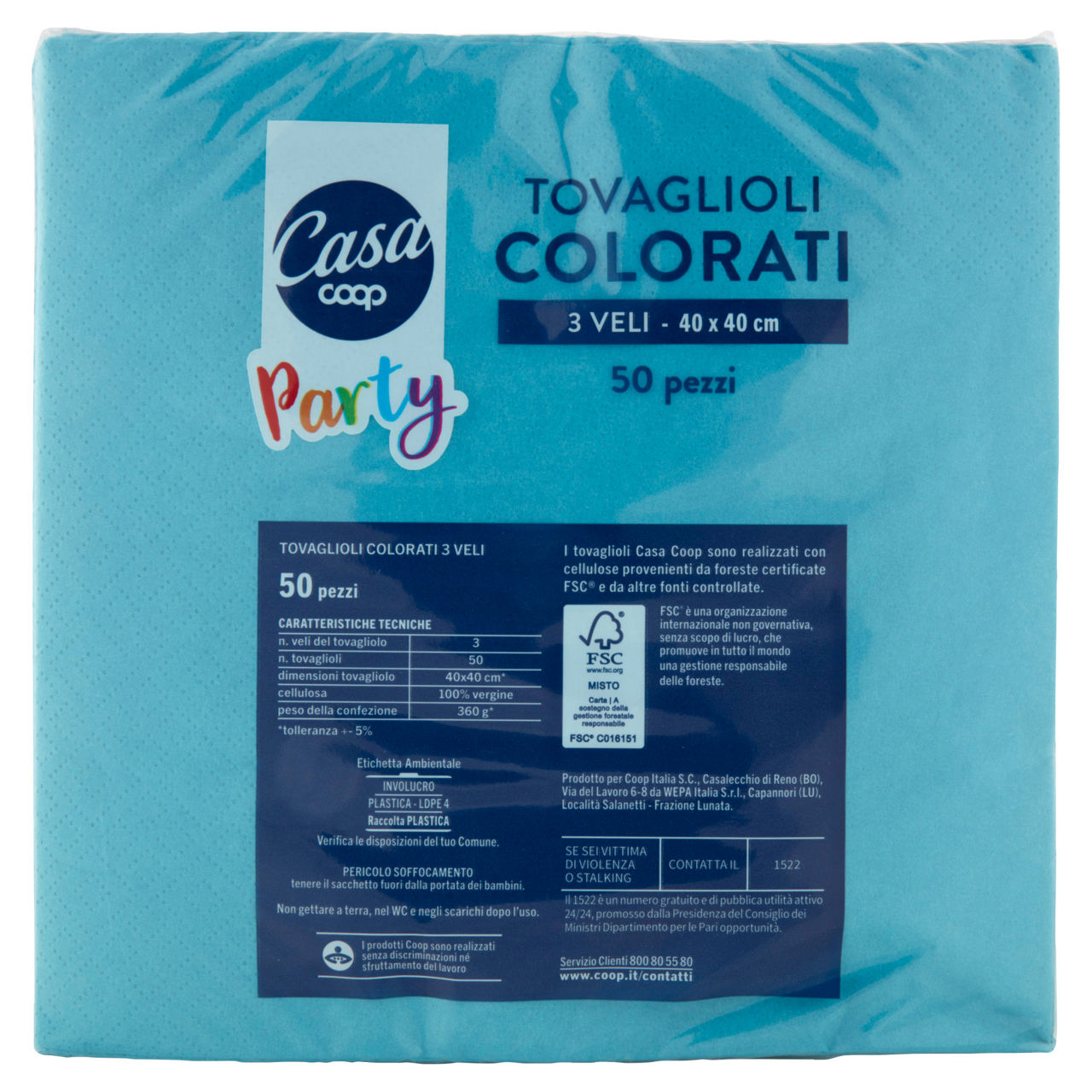 Tovaglioli colorati coop casa 3v 40x40 turchese fsc pz.50 - Immagine 31