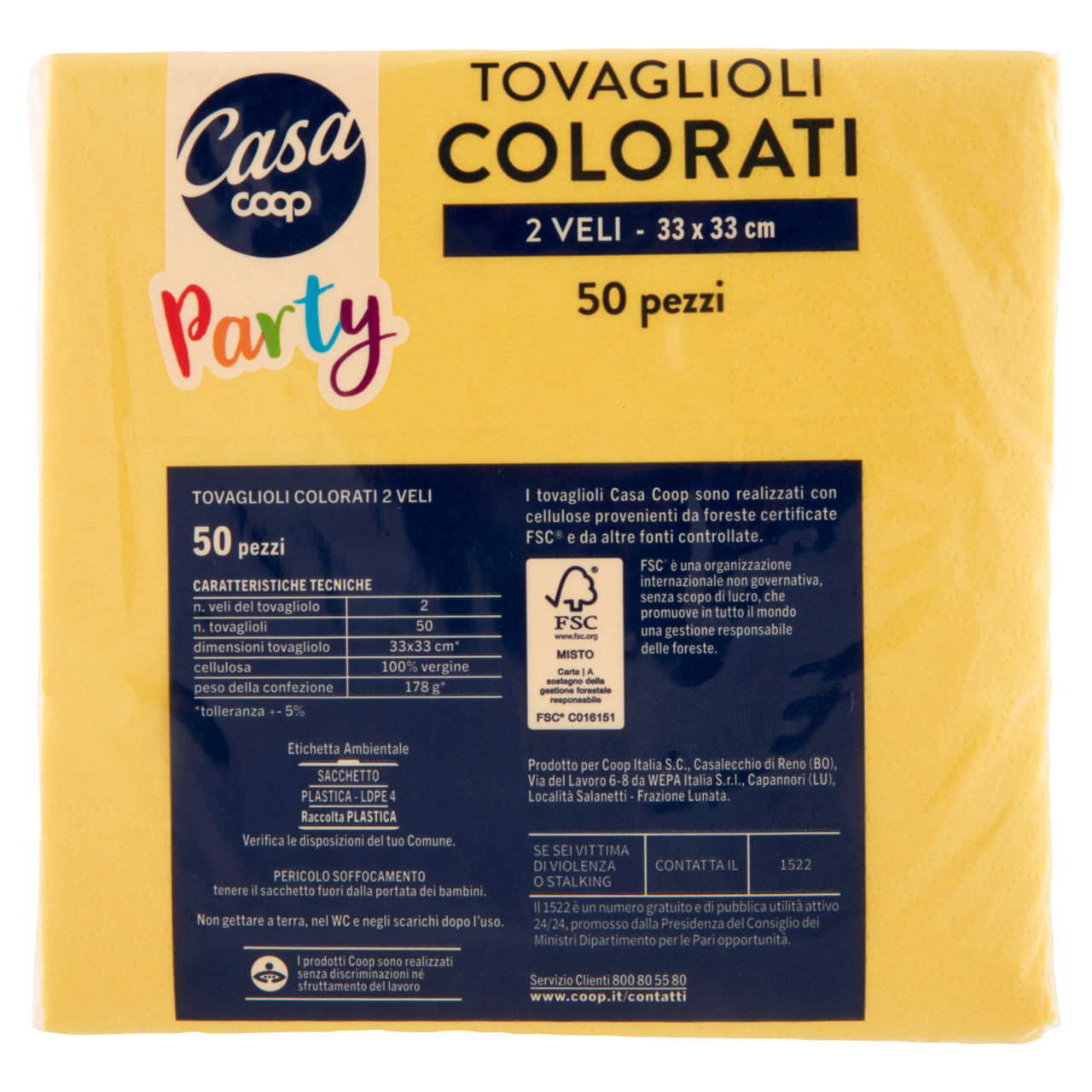 Tovaglioli colorati coop casa 2v 33x33 gialli fsc pz.50 - Immagine 51