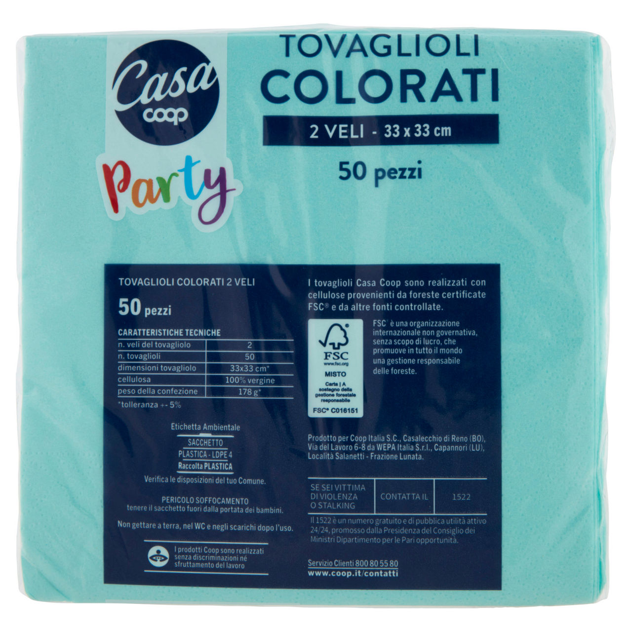 Tovaglioli colorati coop casa 2v 33x33 tiffany fsc pz.50 - Immagine 61