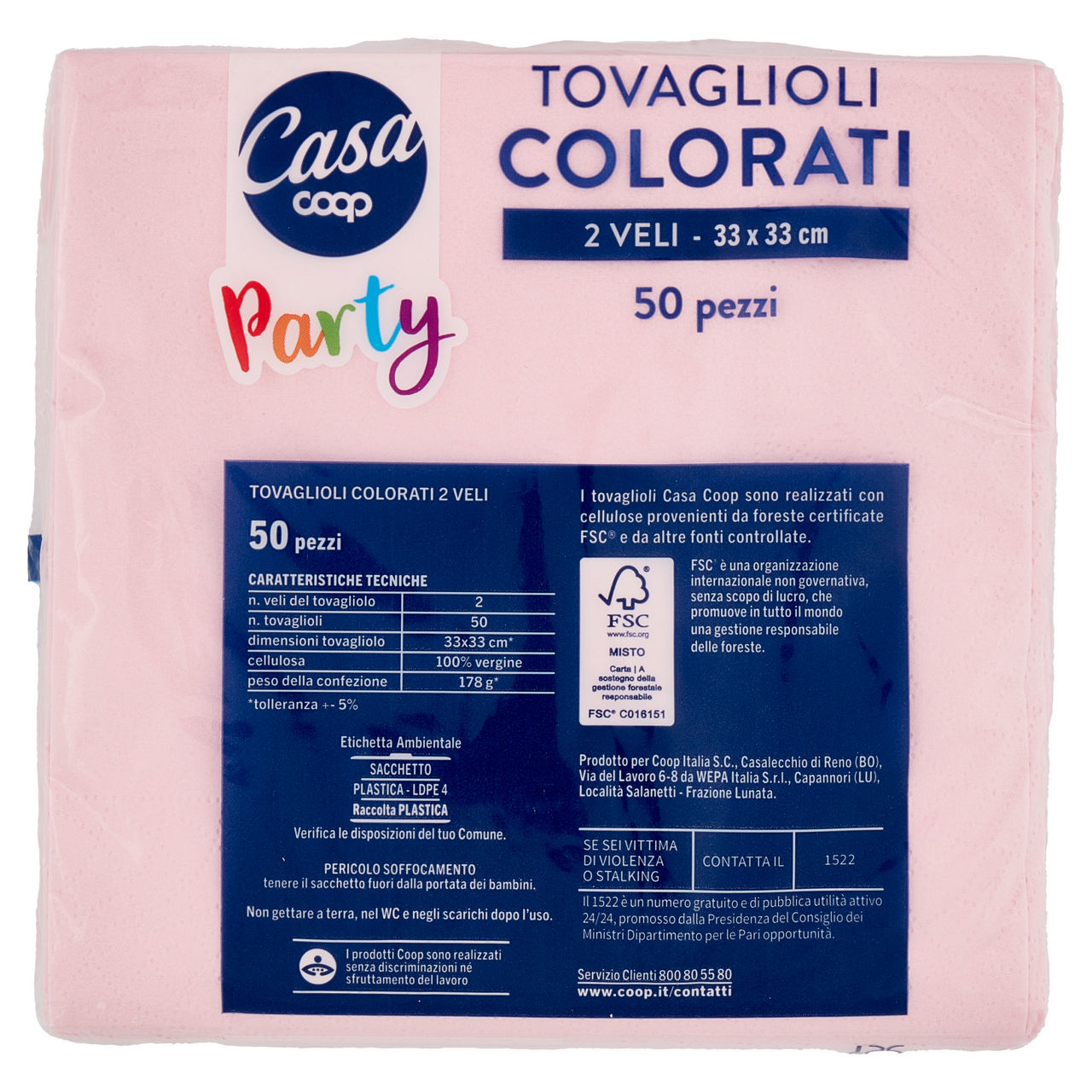 Tovaglioli colorati 2 veli 33x33 cm rosa 50 pz - Immagine 11