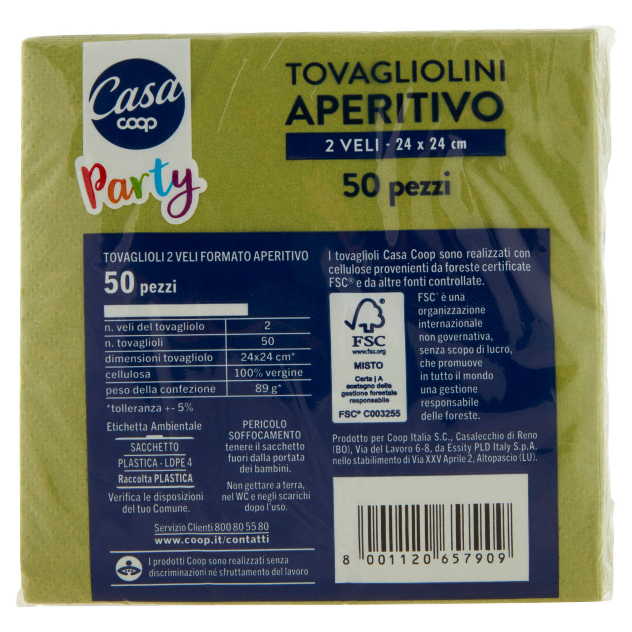Tovagliolini aperitivo coop casa 2 veli verde 24x24cm fsc pz. 50 - Immagine 41