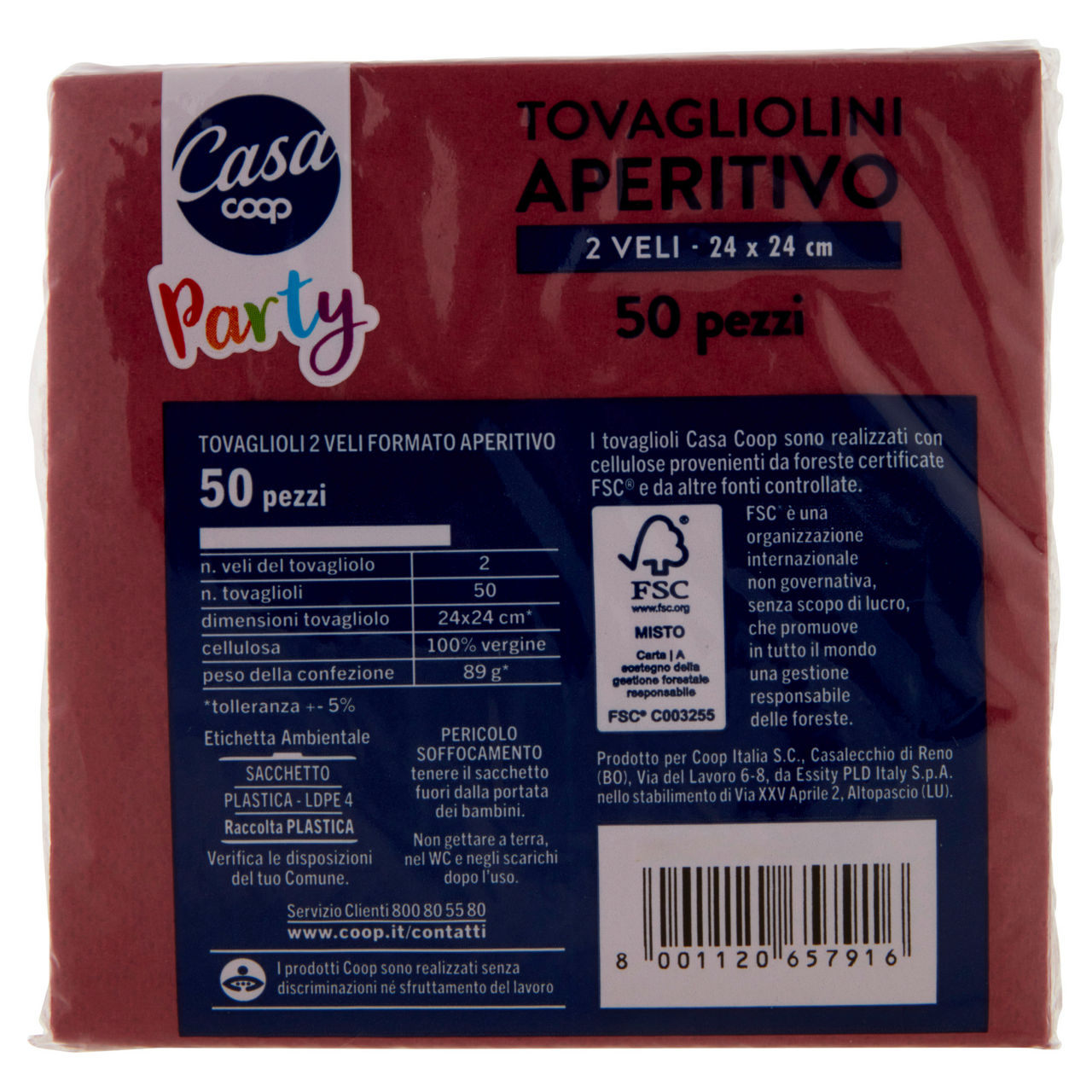 Tovagliolini aperitivo coop casa 2 veli bordeaux 24x24cm fsc pz. 50 - Immagine 31