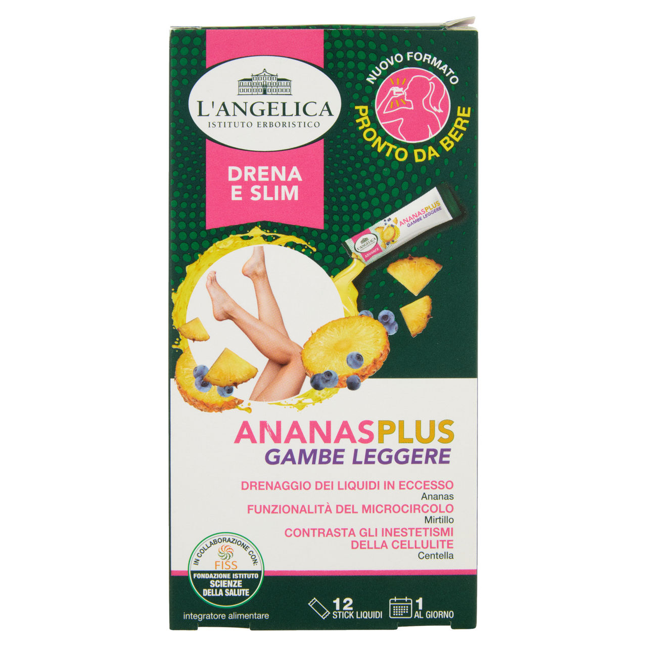 Integratore alimentare Drena e Slim ananas Plus gambe leggere 12 stick liquidi