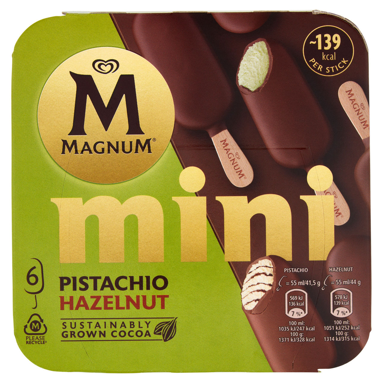 Mini magnum pistacchio e gianduia 6 pz 257 gr