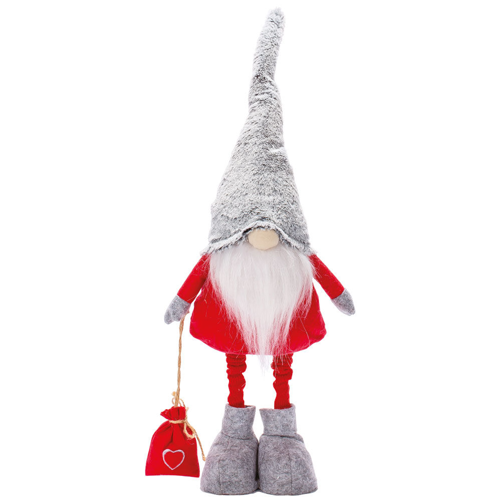 Gnomo rosso e grigio con gambe estensibili 80 cm - Immagine 01