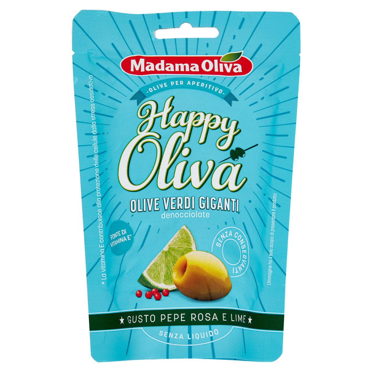 Olive verdi giganti denocciolate pepe rosa e lime 80 gr
