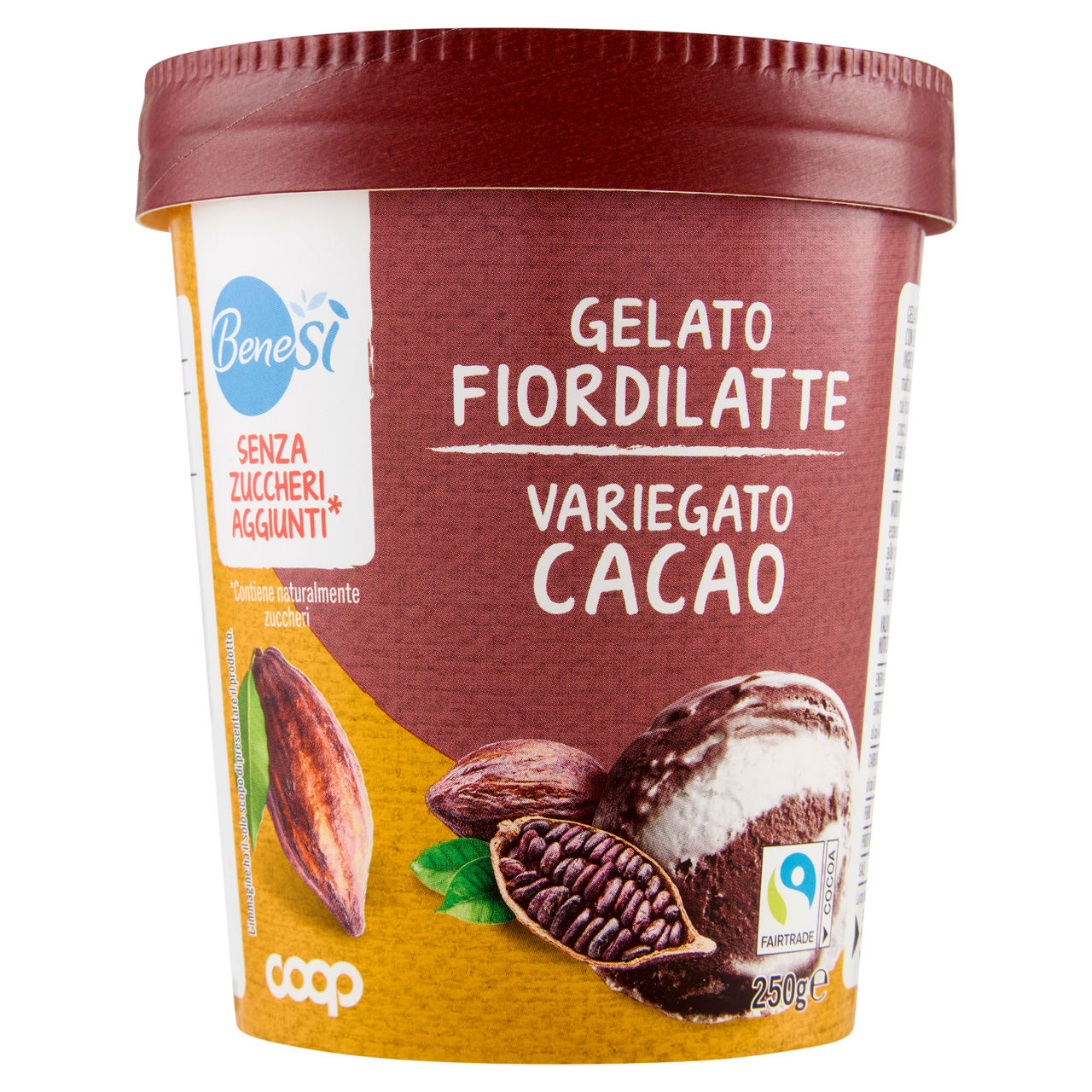 Gelato fiordilatte variegato al cacao senza zuccheri aggiunti 250 gr