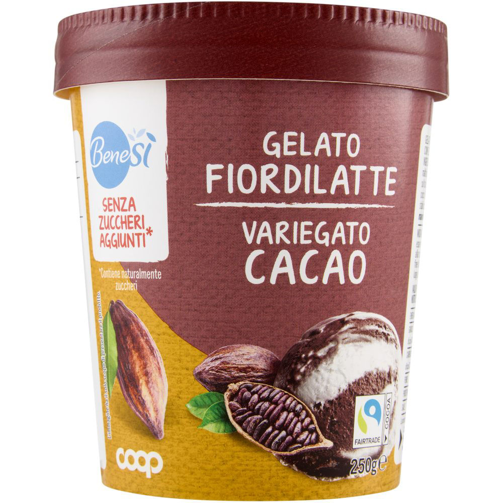 Gelato fiordilatte variegato al cacao senza zuccheri aggiunti 250 gr